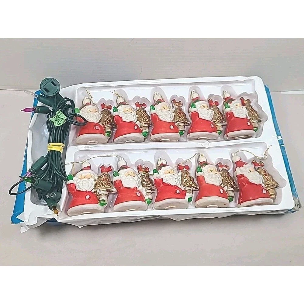 10 Vintage SANTA CLAUS Blow Mold String Light Covers Alderbrook Hong Kong